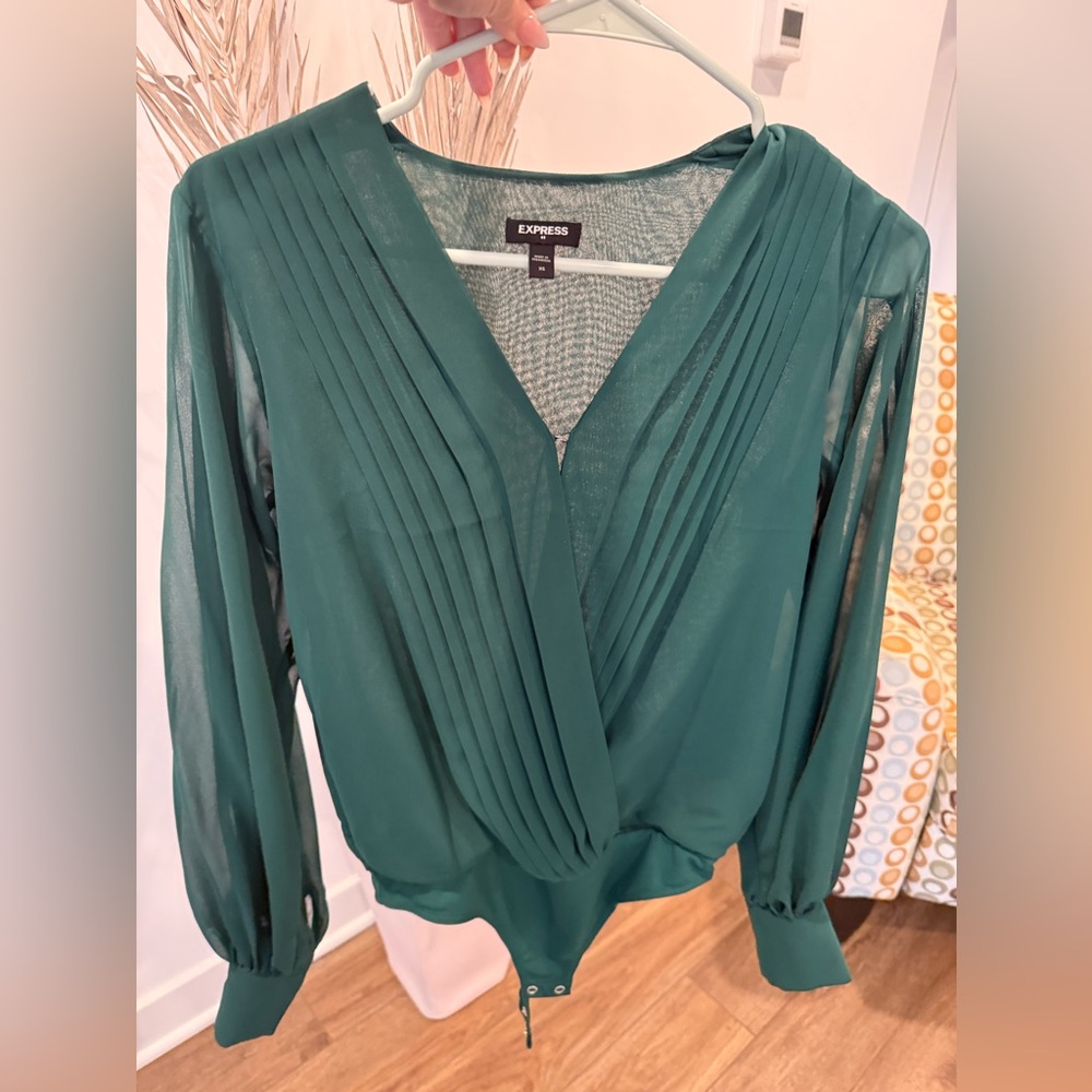 Express Emerald Green Pleated Bodysuit